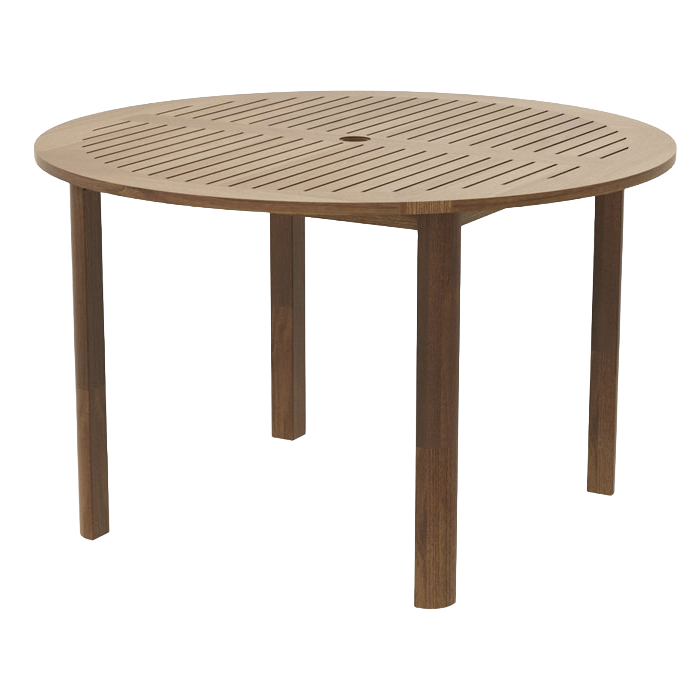 Round wooden table on a white background