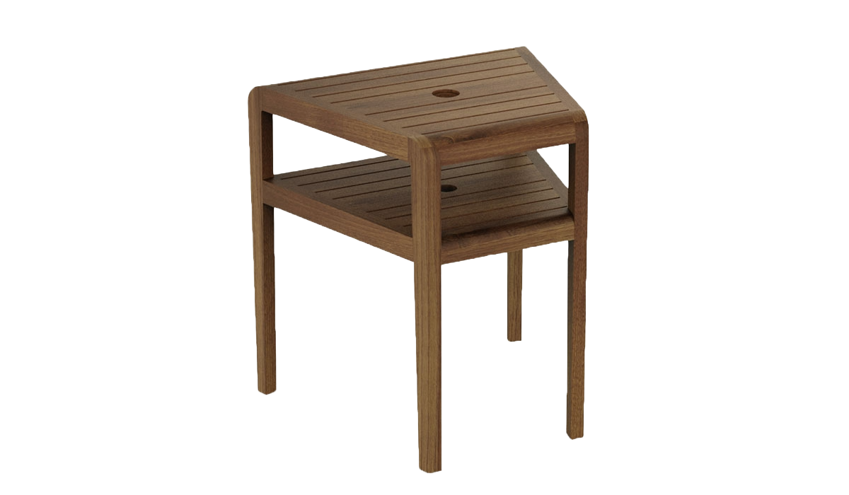 Wooden side table with two shelves on a white background