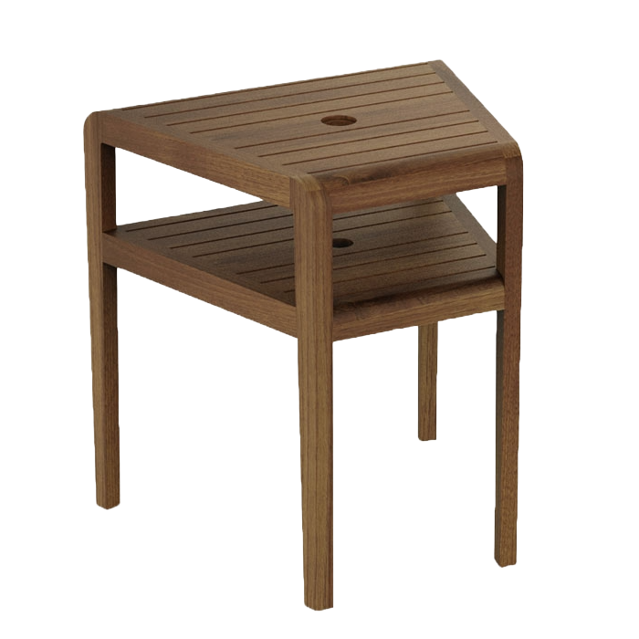 Wooden side table with two shelves on a white background