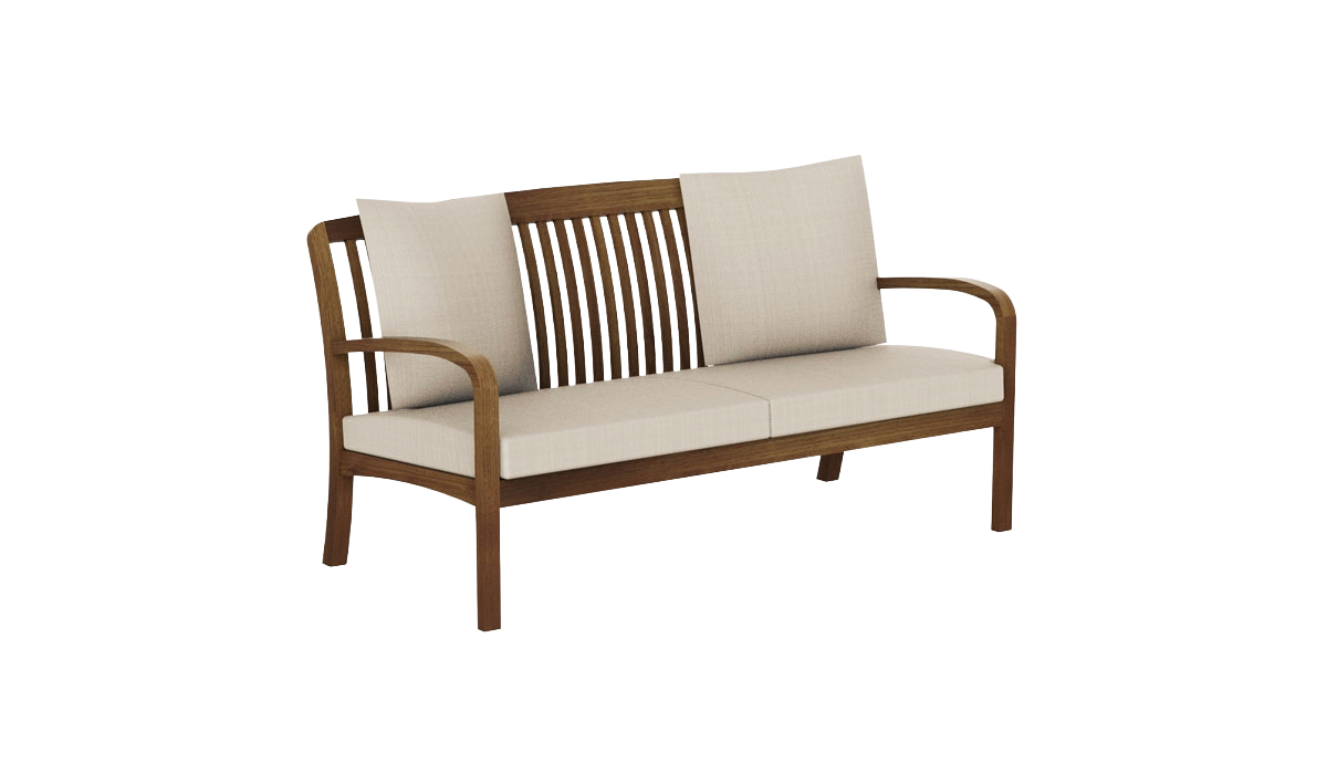 Bolney dark wooden bench with beige cushions
