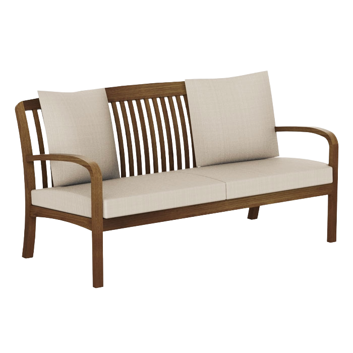 Bolney dark wooden bench with beige cushions