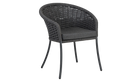 Dark gray wicker chair with a cushion on a white background