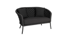 Black tufted loveseat on a white background
