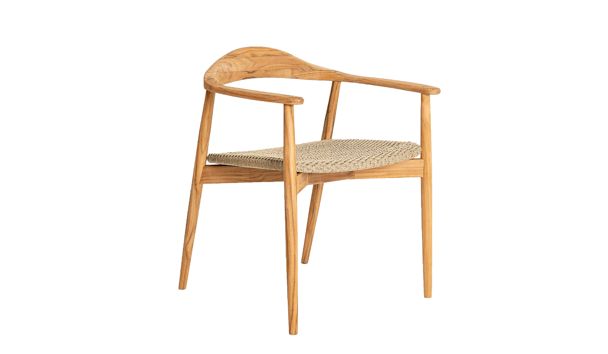 Wooden chair with woven seat on a white background