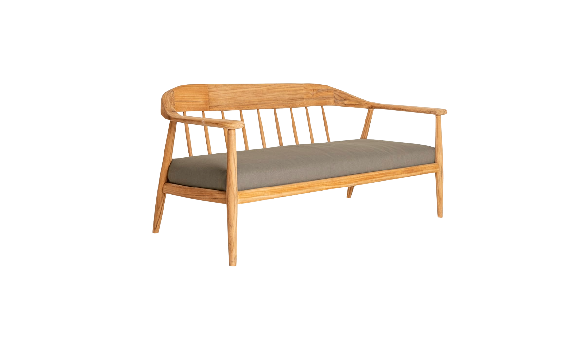 Wooden bench with a cushion on a white background