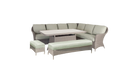 Outdoor furniture set with a sectional sofa and table on a white background