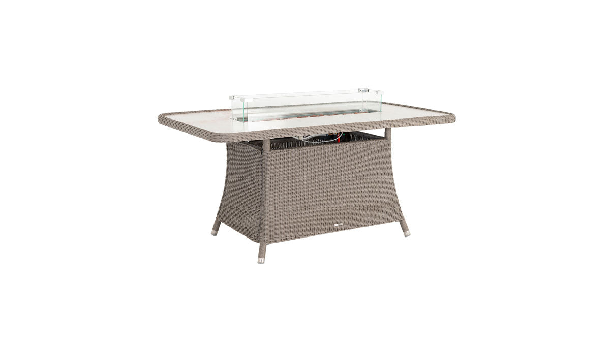 Hazelmere Rectangular Casual Dining Firepit Set cutout table in grey weave