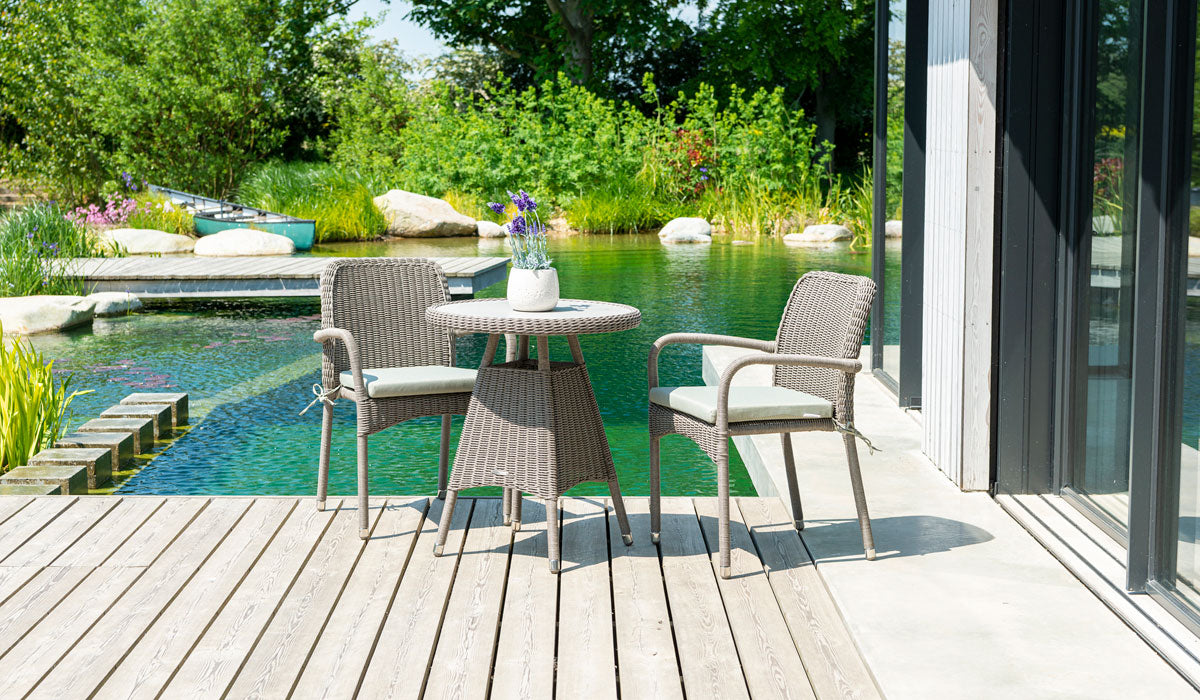 Hazelmere Stacking Armchair paired with bistro table