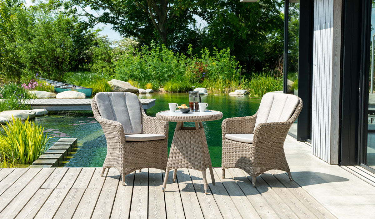 Alexander Rose Hazelmere Bistro Table on the deck