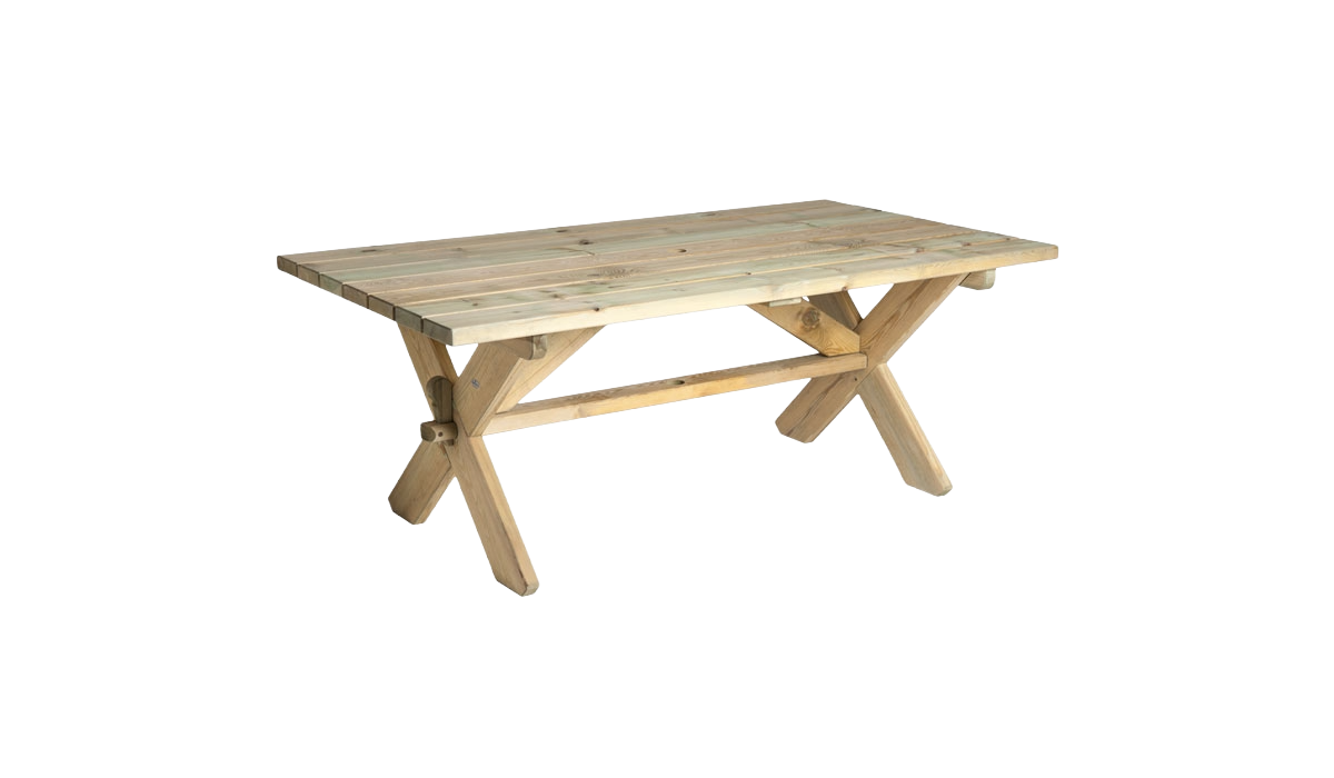Wooden picnic table on a white background