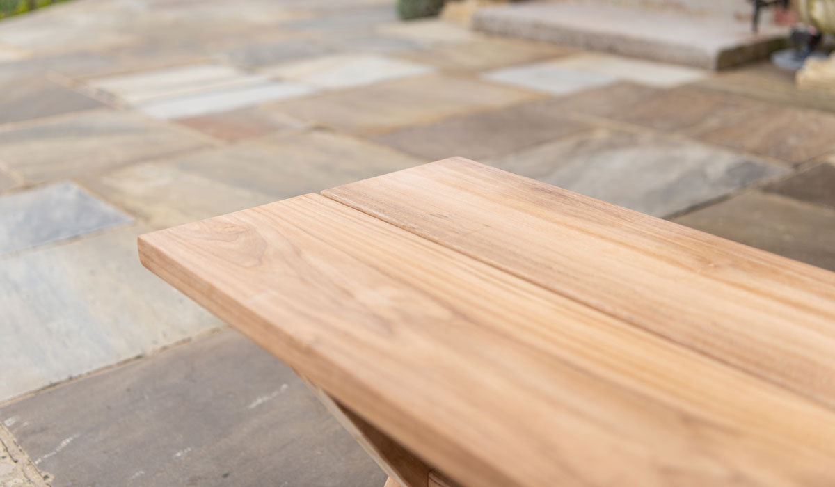 Teak Plank Bench 1.2m close up