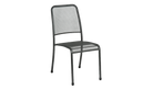 Black metal chair with mesh back on a white background