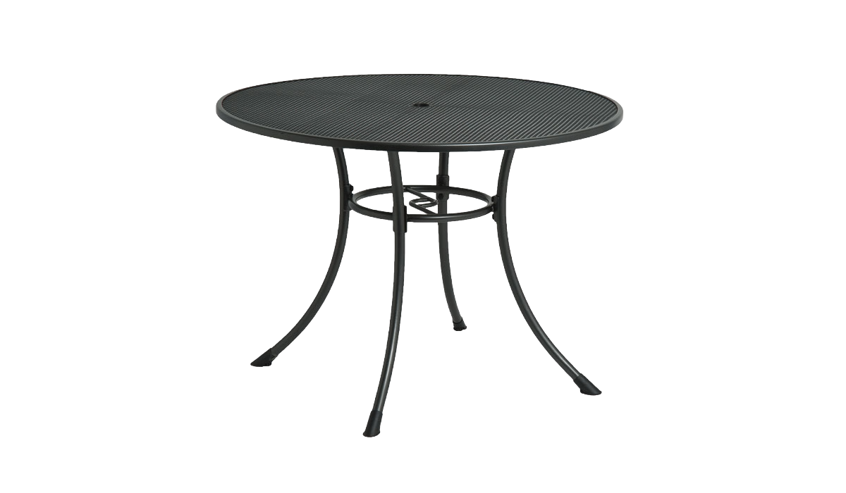 Black metal round table on a white background