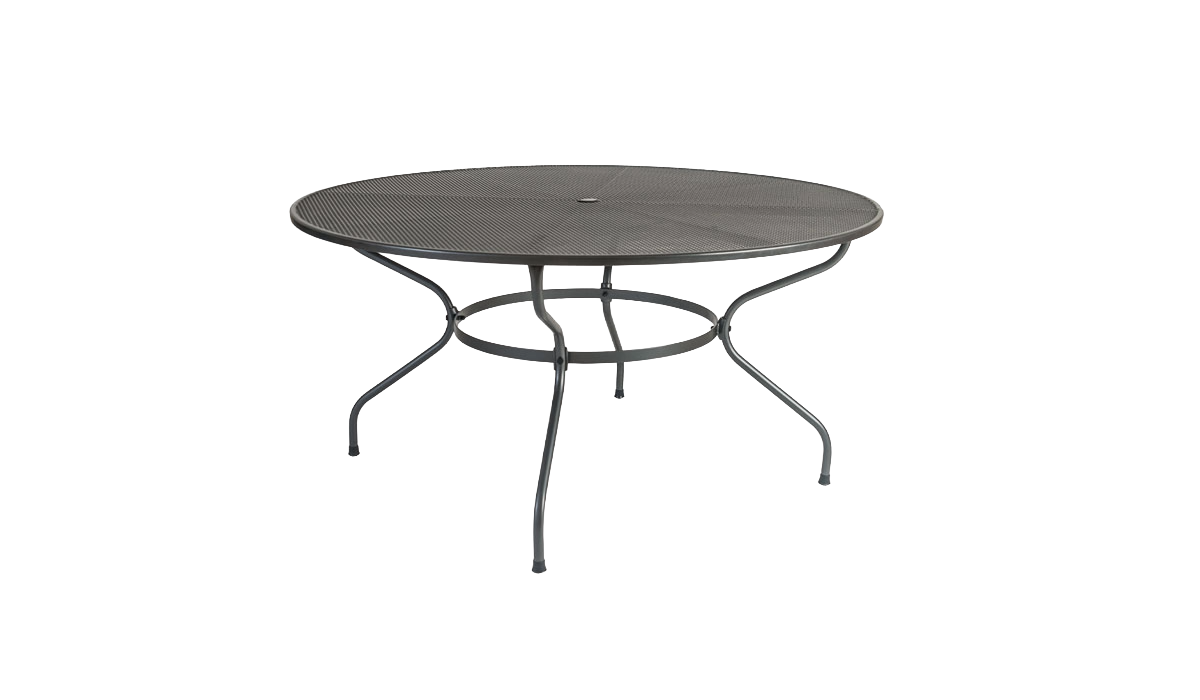 Round metal table on a white background