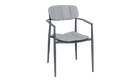 Gray chair with a cushioned seat and backrest on a white background