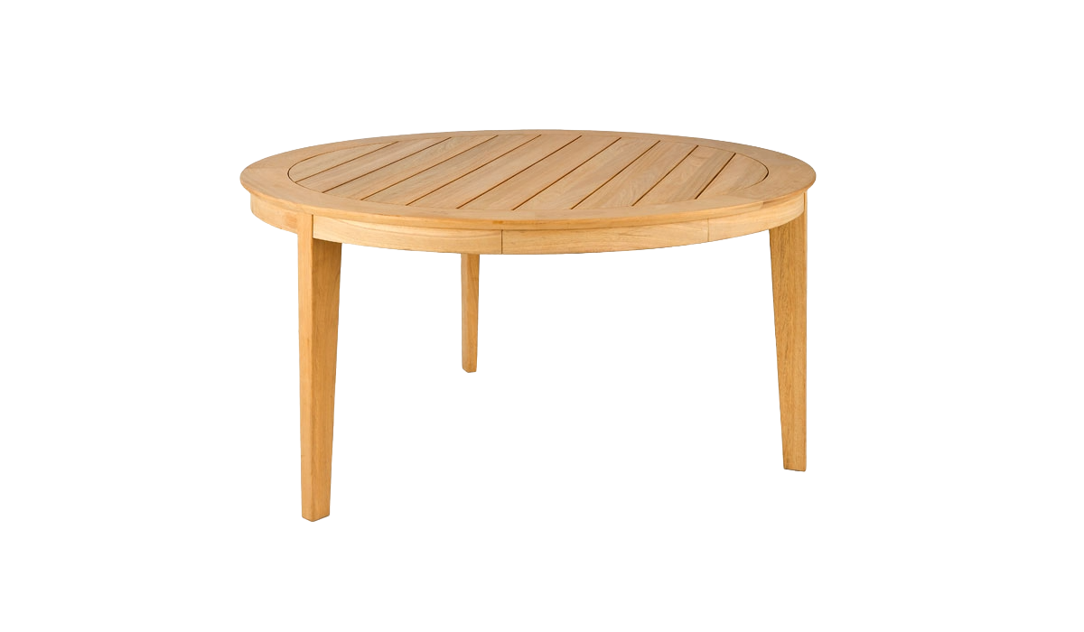 Round wooden table on a white background