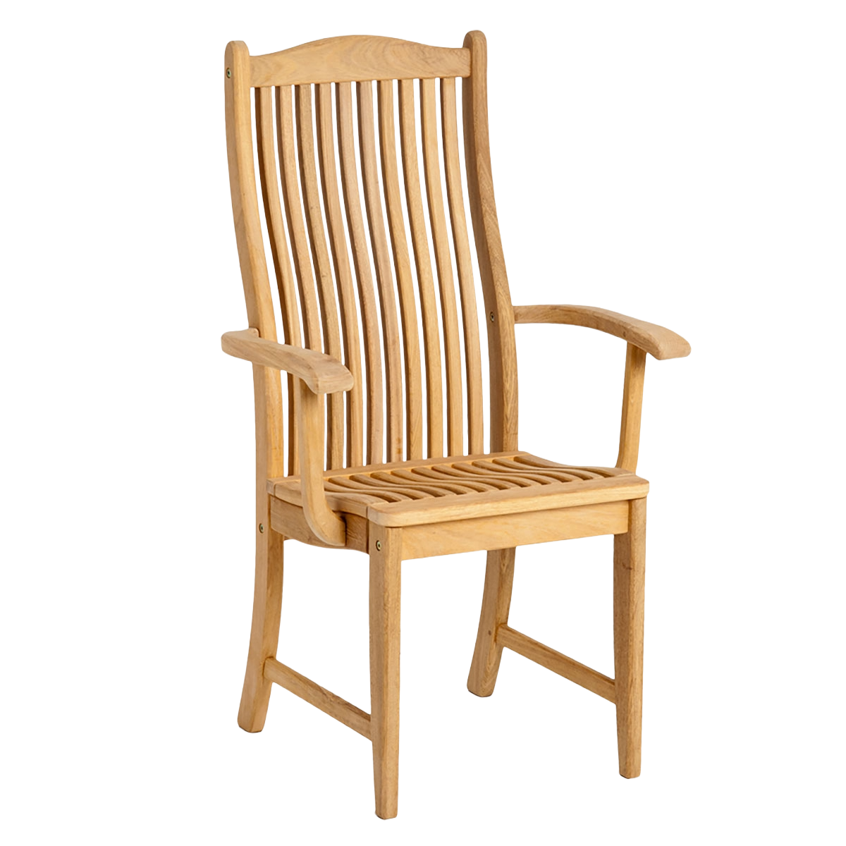 Wooden chair with slatted design on a white background