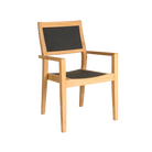 Wooden chair with black seat and backrest on a white background
