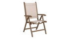 Wooden chair with beige seat and backrest on a white background