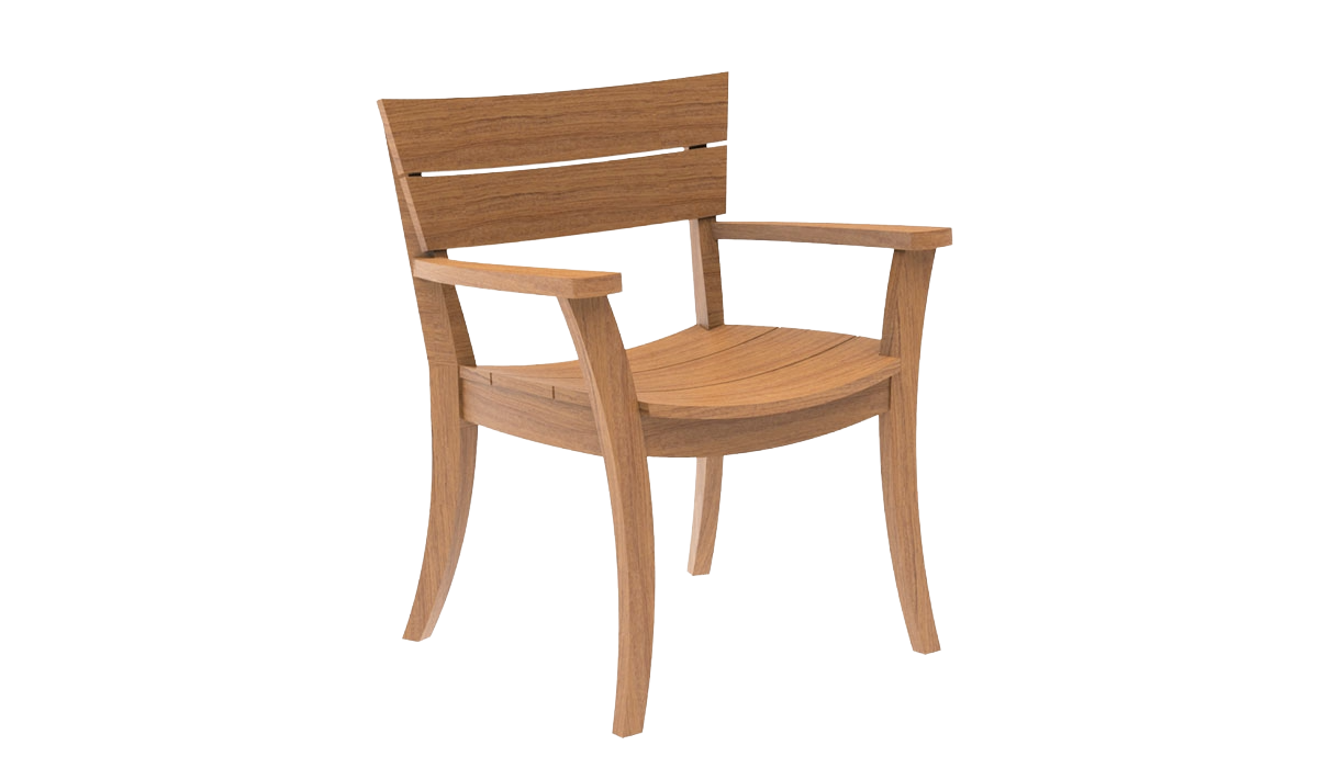 Wooden chair with armrests on a white background