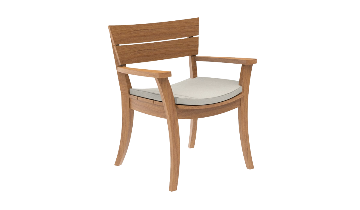 Wooden chair with a white cushion on a white background